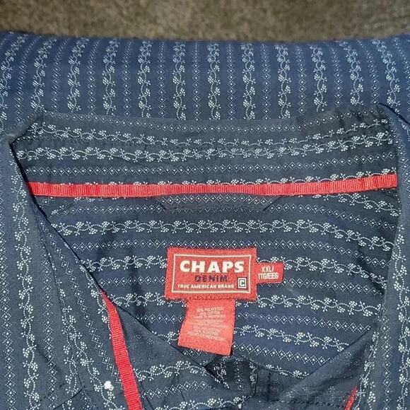 CHAPS Denim Men’s Blue & White Floral Long Sleeve Button Up Dress Shirt XXL - Picture 10 of 11